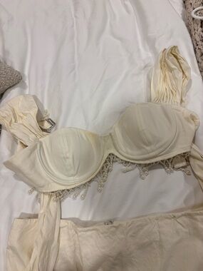 LPA Cream Strapless Underwire Bra with Pearl Fringe